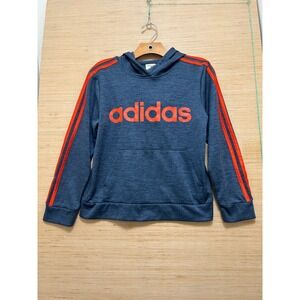 Adidas Boys Heather Blue Orange Stripe Pullover Hoodie Sweatshirt‎ Size M 10/12